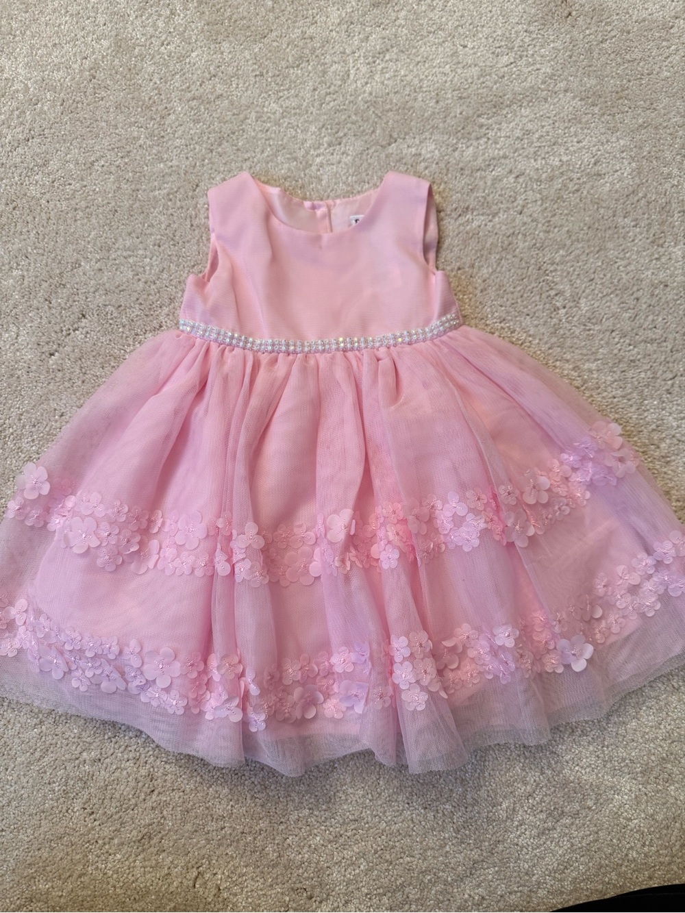 Blueberi Boulevard Pink Floral Tulle Party Dress with Rhinestone Waist